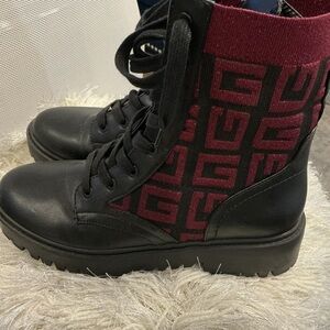 Guess Black and Burgundy Combat Boots